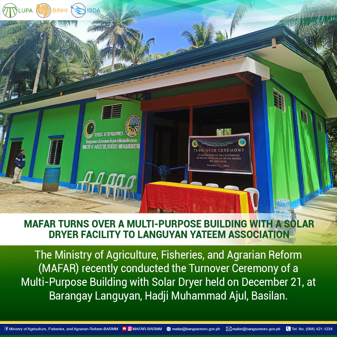 MAFAR TURNS OVER A MULTI-PURPOSE BUILDING WITH A SOLAR DRYER FACILITY TO LANGUYAN YATEEM ASSOCIATION